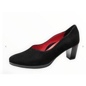 Ara High Soft Odina Suede Heels Pumps Sz 7.5 Black Comfort German Career Retro